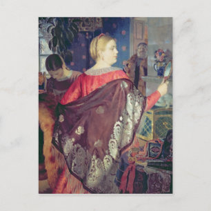 Postal La mujer del comerciante con un espejo