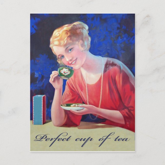 Postal La mujer está tomando una taza perfecta de té, vin (Anverso)