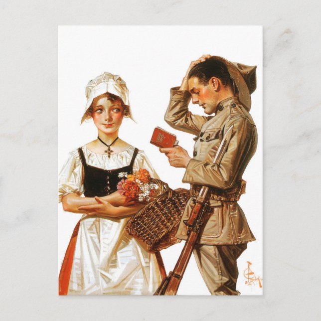 Postal La mujer francesa Bonito y el soldado nervioso (Anverso)