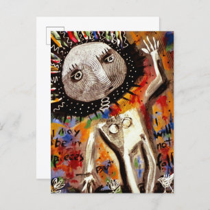 Postal La mujer se tambalea al borde del abismo