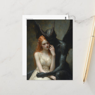 Postal La mujer y el ángel oscuro