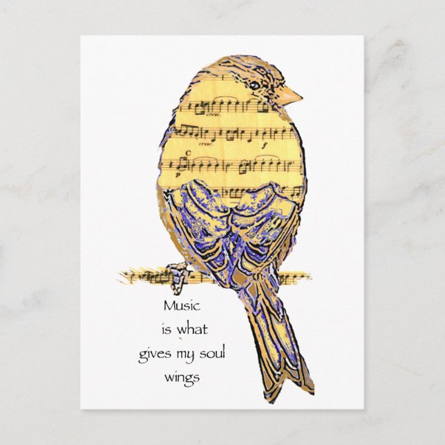 Postal La música es lo que le da a mi alma alas Bird (Anverso)
