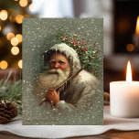 Postal La Navidad del viejo padre de la cosecha en la nie<br><div class="desc">Retrato artístico de Robert Finlay McIntyre del viejo mundo Padre Navidad en la nieve con hebilla y hielo en sus túnicas blancas. Atrás se muestra el fondo sepia complementario con campos de texto editables.</div>