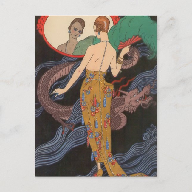 Postal La noche de Dogaresse vestido por George Barbier (Anverso)