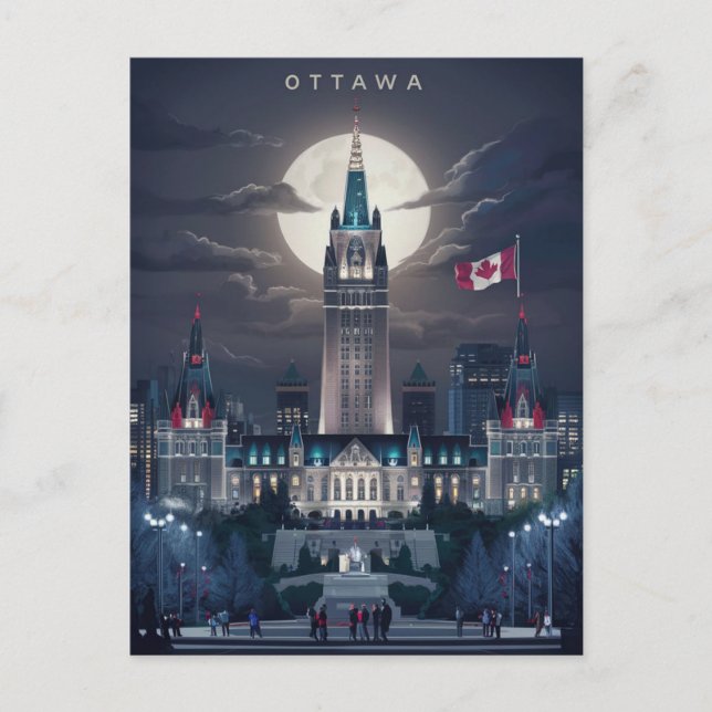 Postal La noche del parlamento de Ottawa (Anverso)