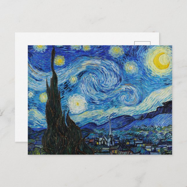 Postal La noche estrellada de Vincent Van Gogh (Anverso / Reverso)