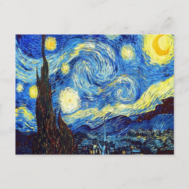 Postal La noche estrellada de Vincent van Gogh 1889 (Anverso)