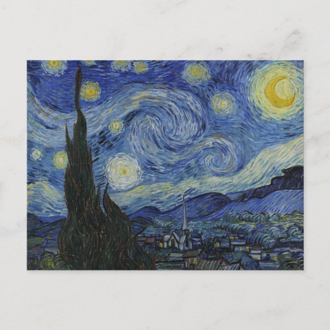 Postal La Noche Estrellada, pintura al óleo, Vincent Van  (Anverso)