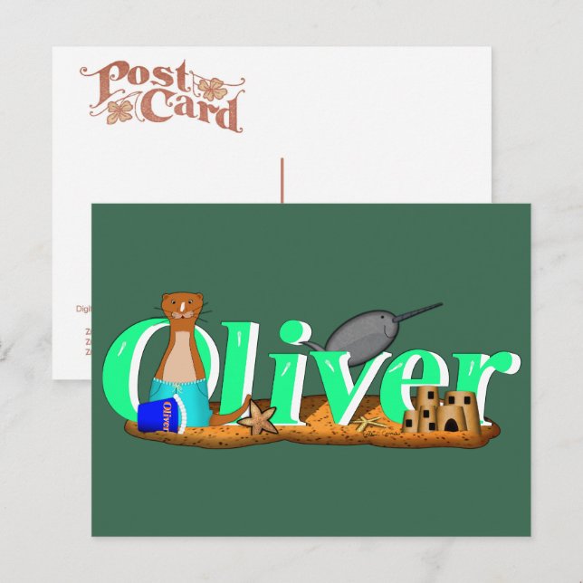 Postal La nutria Oliver está en la playa (Anverso / Reverso)
