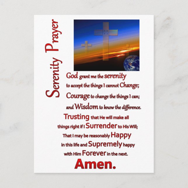 Postal La Oración De La Serenidad En El Espacio Rojo (Anverso)