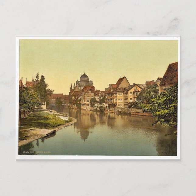 Postal La orilla y sinagoga de Pegnitz, Nuremberg, Bavari (Anverso)