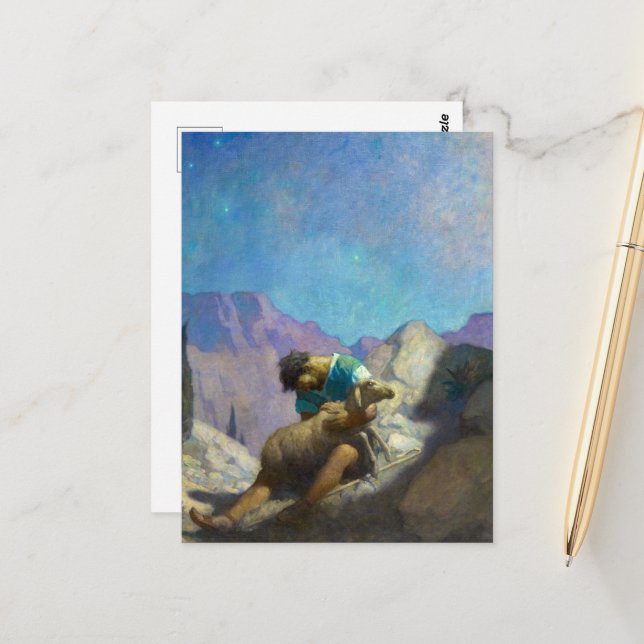 Postal La oveja perdida por Newell Convers Wyeth (Anverso/Reverso In Situ)