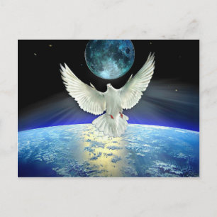Postal La paloma de la paz sobre el planeta tierra