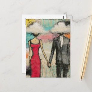 Postal La Pareja Con La Cabeza En Las Nubes
