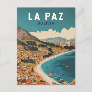 Postal La Paz Bolivia Ilustracion Viaje Arte Vintage