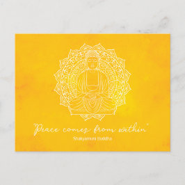 Postal La paz viene del amarillo del Buda Shakyamuni