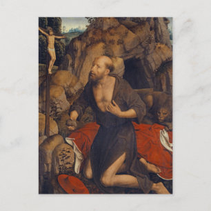 Postal La penitencia de San Jerónimo por Hans Memling