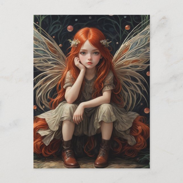 Postal La pequeña adorable hada de pelo rojo (Anverso)