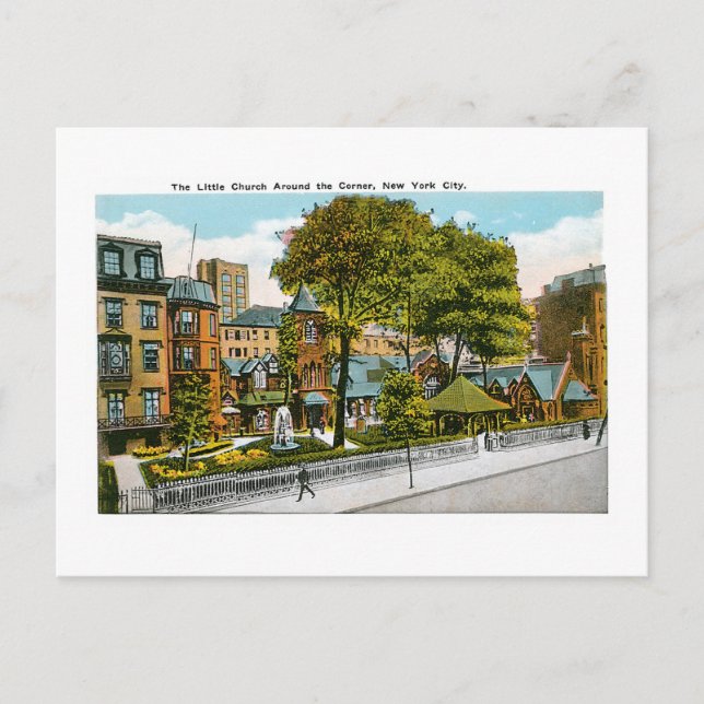 Postal La pequeña iglesia alrededor de la esquina, Nueva  (Anverso)