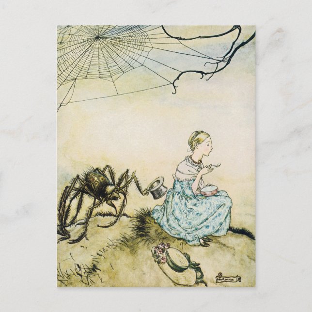 Postal La pequeña Miss Muffet por Arthur Rackham (Anverso)