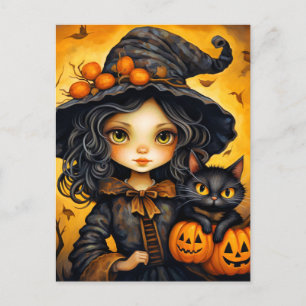 Postal La pequeña señorita Witch   Feliz Halloween