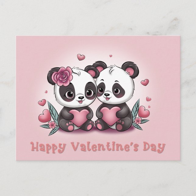 Postal La Personalizado educada Panda ama el Corazón del  (Anverso)