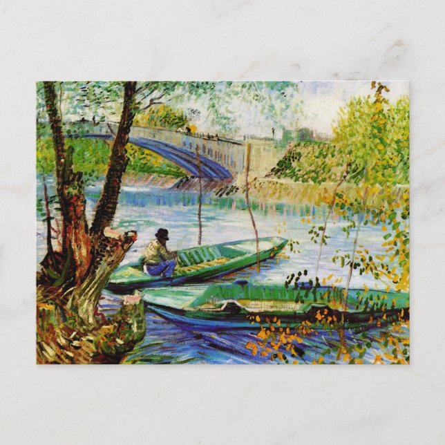 Postal La pesca en primavera, Vincent van Gogh. (Anverso)