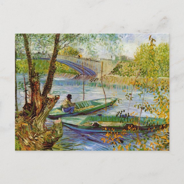 Postal La pesca en primavera, Vincent van Gogh (F354) (Anverso)