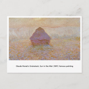 Postal La pila de grano de Claude Monet, sol en la niebla