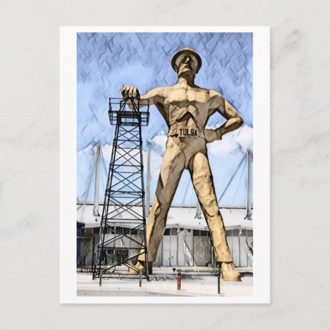 Postal La pintura acuarela de la estatua de Golden Drille (Anverso)