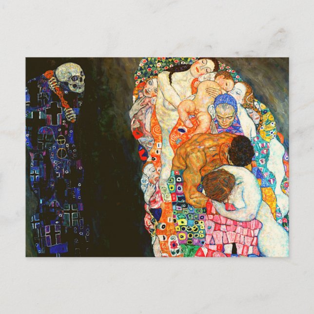 Postal La pintura de la muerte y la vida de Gustav Klimt. (Anverso)