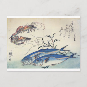 Postal La pintura de la vida marina japonesa alrededor de