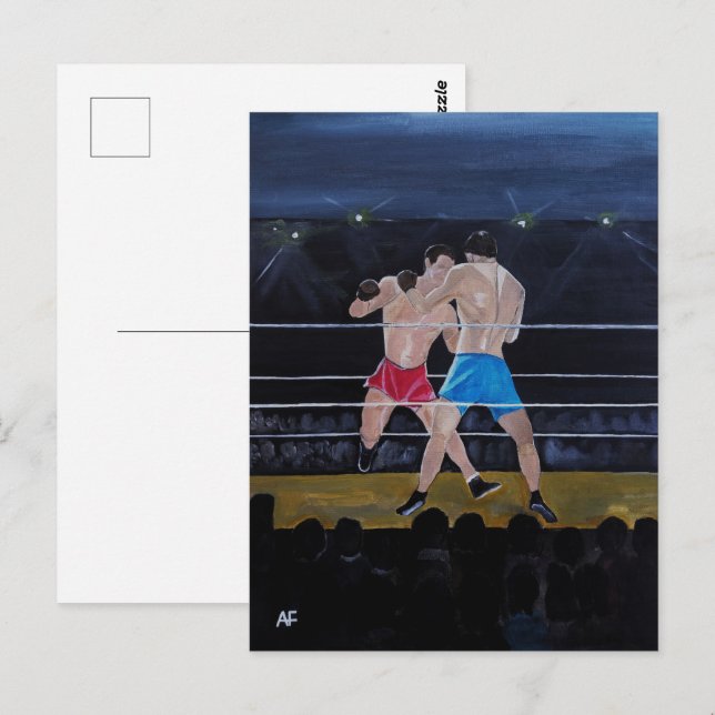 Postal La pintura de Los Boxeadores por Alfred Fox (Anverso / Reverso)