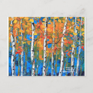 Postal La pintura del árbol de abedul, abedul azul, caída