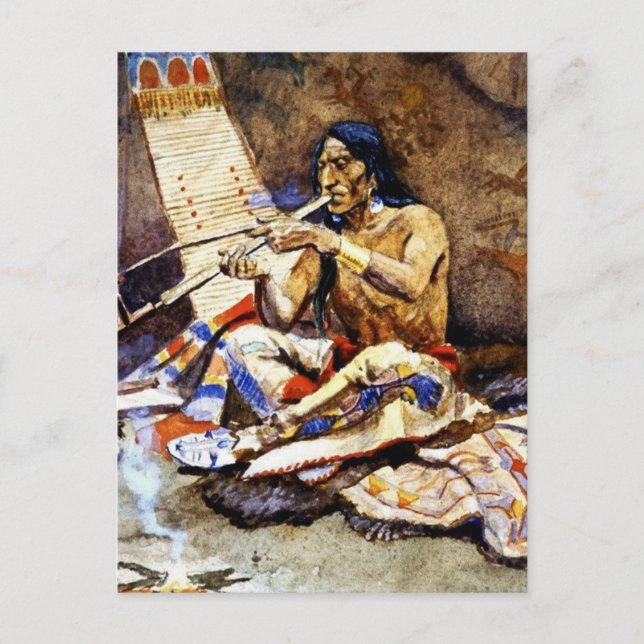 Postal "La Pipa de la Paz" por Charles M Russell (Anverso)