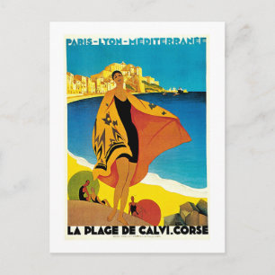 Postal La Plage de Calvi Vintage France Viajes Art