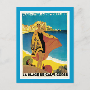 Postal La Plage De Calvi Vintage Poster de Viajes