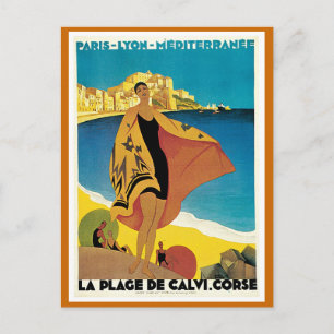Postal "La Plage de Calvi" Vintage Travel Poster