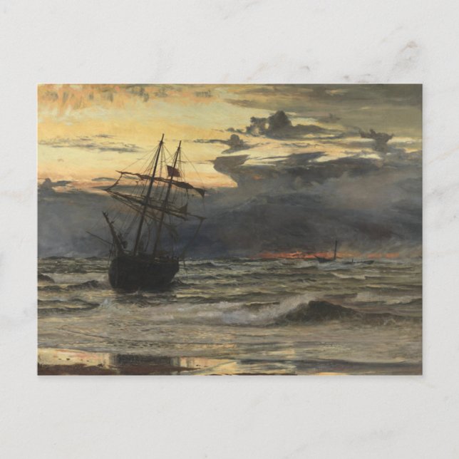 Postal La playa del mar después de una tormenta, el amane (Anverso)