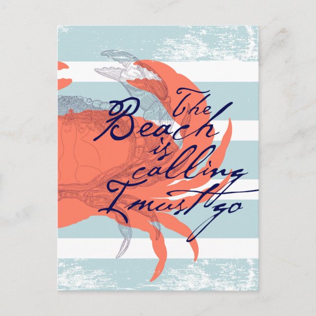 Postal La playa está llamando, debo irme (Anverso)
