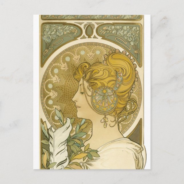 Postal La Plume de Alphonse Mucha (Anverso)