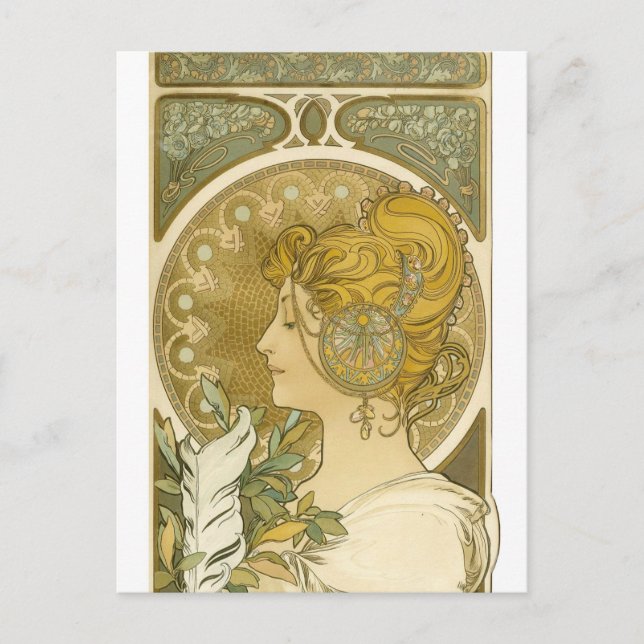 Postal La Plume de Alphonse Mucha (Anverso)