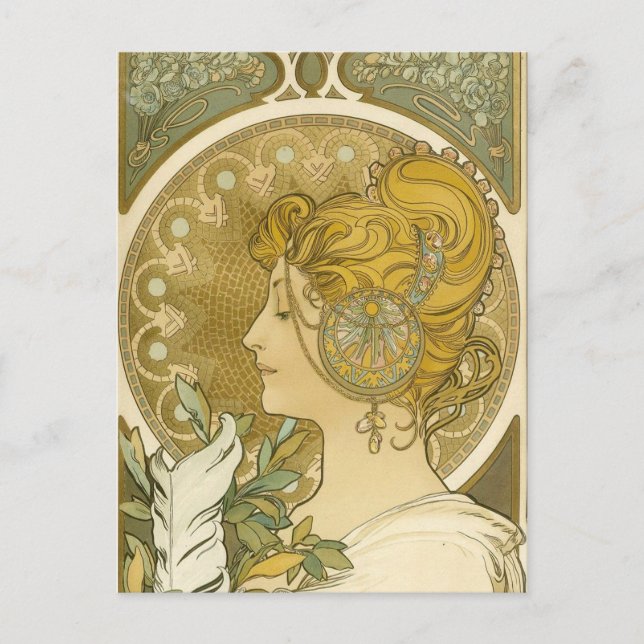 Postal La Plume de Alphonse Mucha (Anverso)