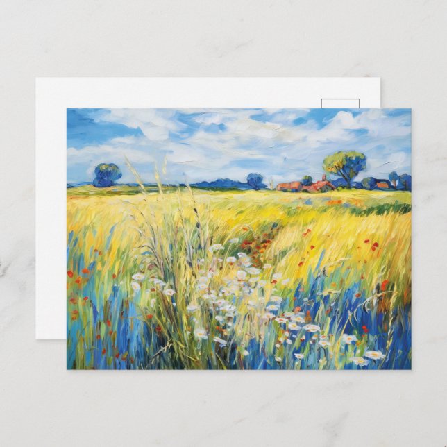 Postal La pradera de flores silvestres a lo largo del río (Anverso / Reverso)