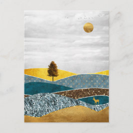 Postal La pradera dorada con árbol y ciervo