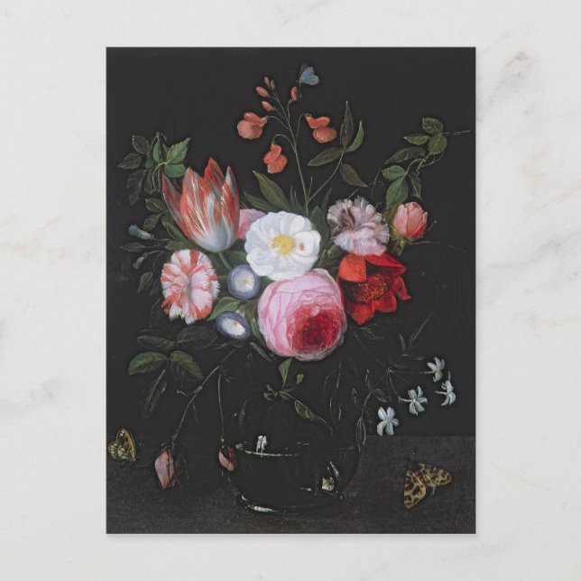 Postal La primavera florece en un florero de cristal, (Anverso)