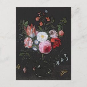 Postal La primavera florece en un florero de cristal,