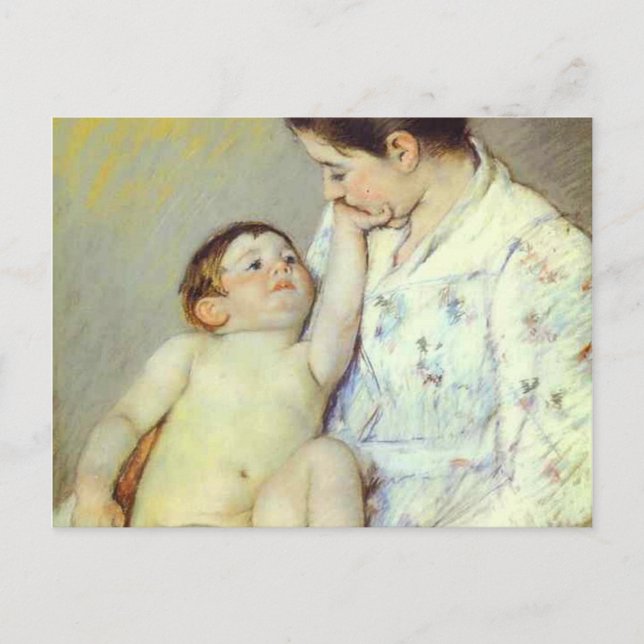 Postal La primera cura para el bebé. 1890, Mary Cassatt (Anverso)