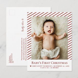 Postal La primera Navidad de Baby Rojo Foto personalizada
