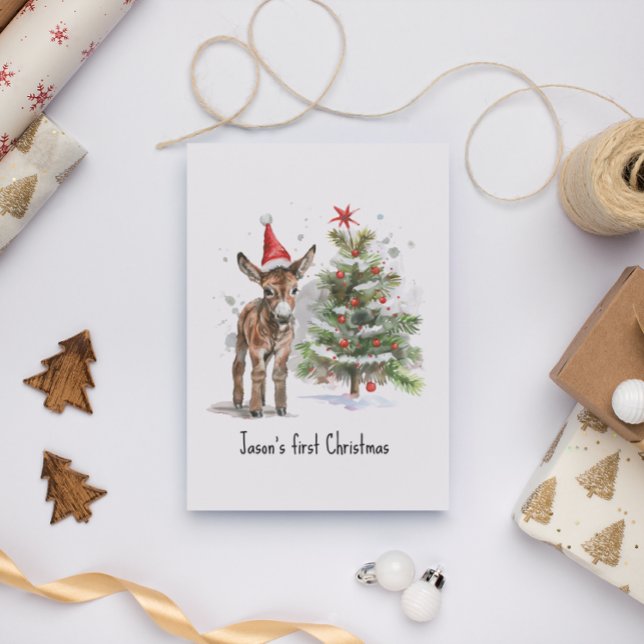 Postal La primera Navidad del dulce burro, personalizado (Subido por el creador)
